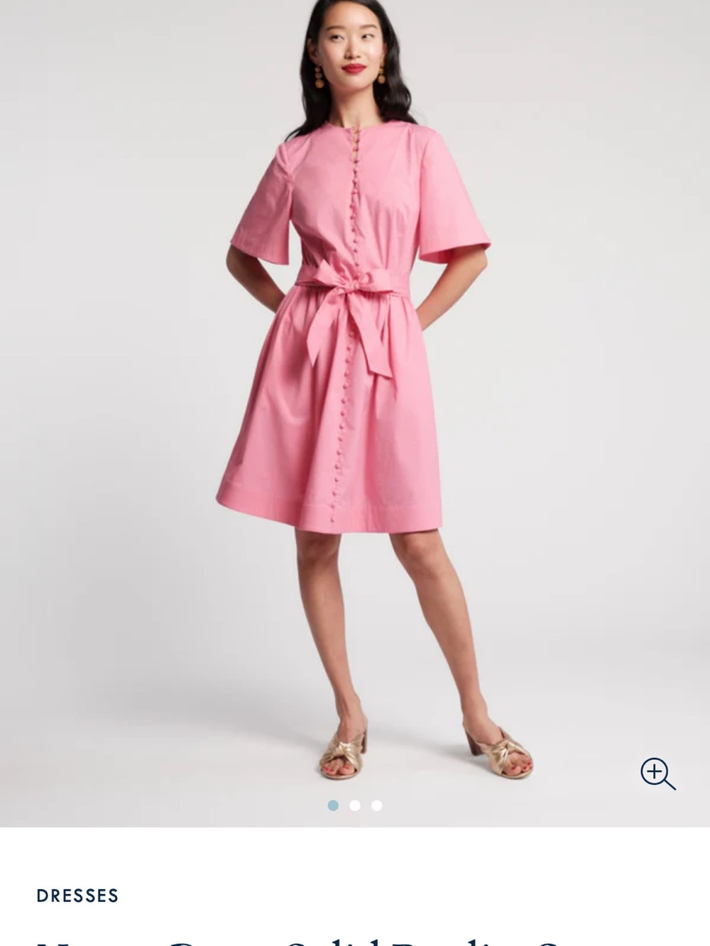Frances Valentine Pink Button-Front Tie-Waist Midi Dress